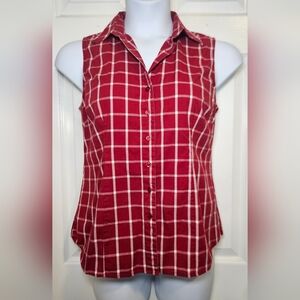 Chadwicks,Sleeveless, Red, Button Down Shirt with Collar. Size 8